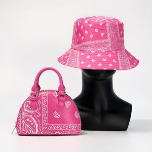 Pink Bandana Print Hat and Bag Set